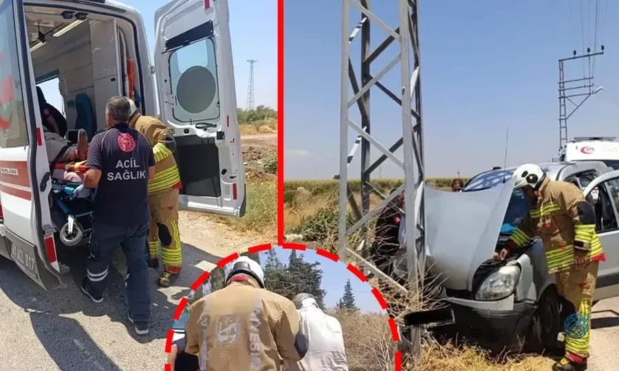 Hatay’da feci kaza! Araç direğe ok gibi saplandı: Yaralılar var!